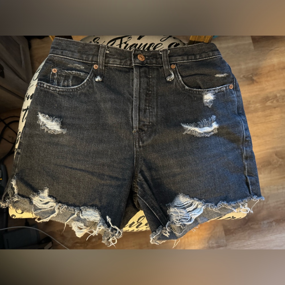 Black distressed free people denim shorts